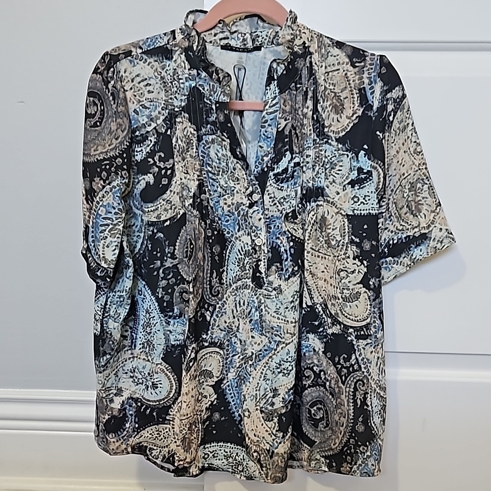 Womens Paisley Print Shirt - Black and Beige